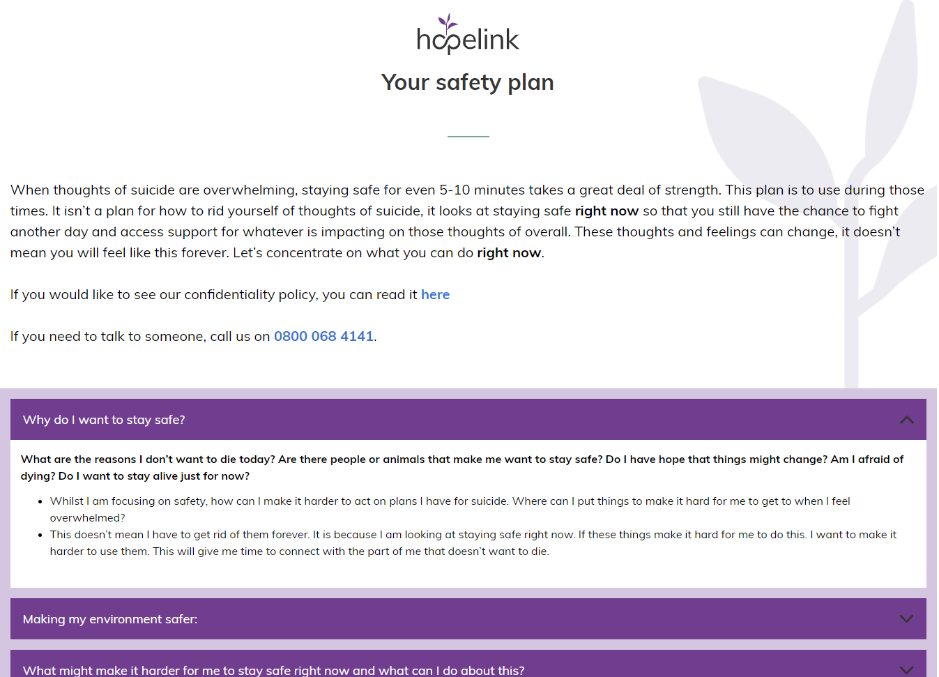 hopelink safety plan