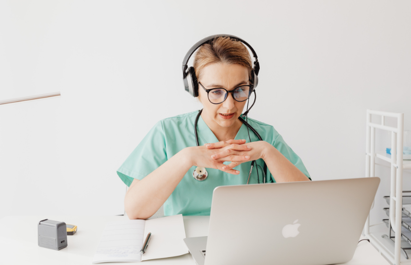 Healthcare professional watching video