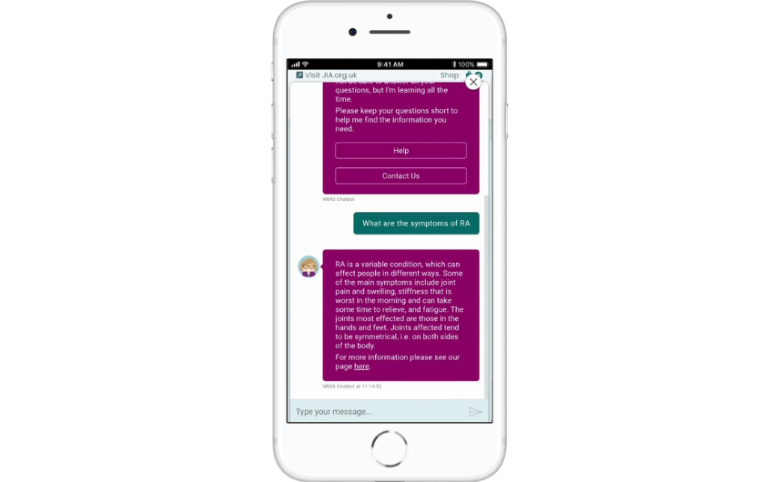 NRAS COVID-19 chatbot on Iphone